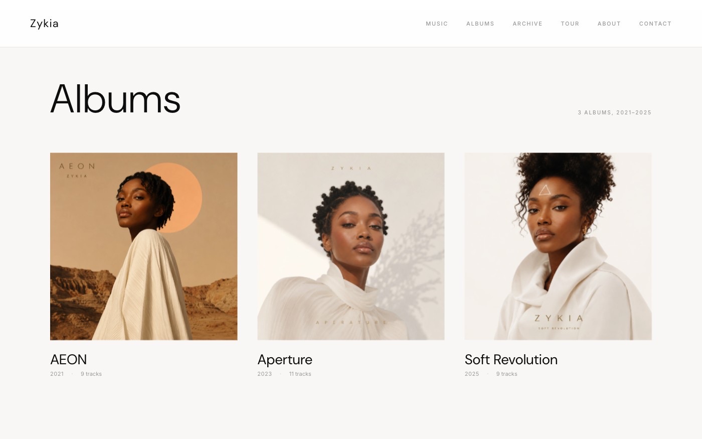 ZYKIA discography section