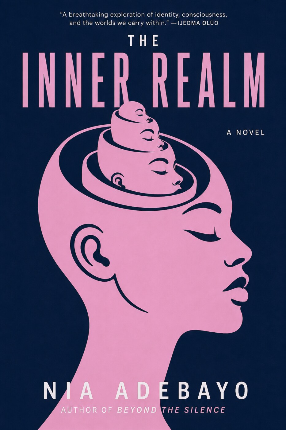 Book cover for The Inner Realm: a pink profile head opening at the crown to reveal smaller nested heads, on deep navy.