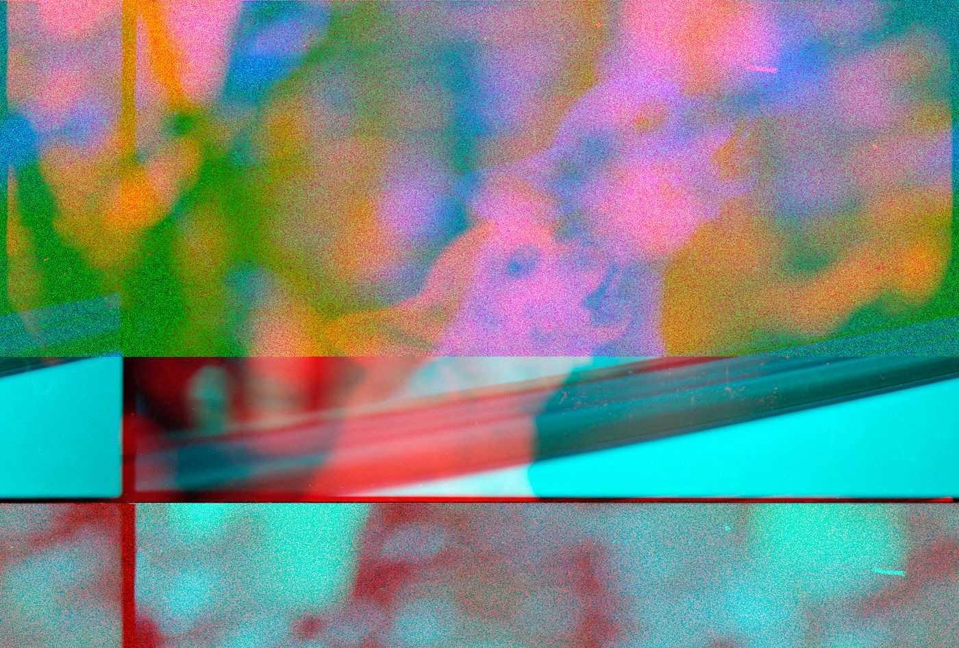 Contemporary gallery installation with colorful artworks
