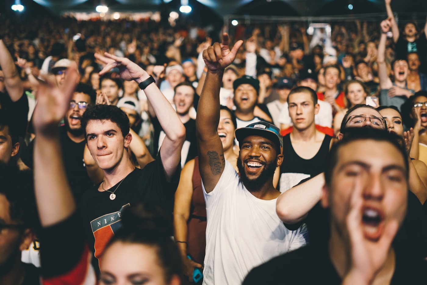 Crowd at a music event with lights
